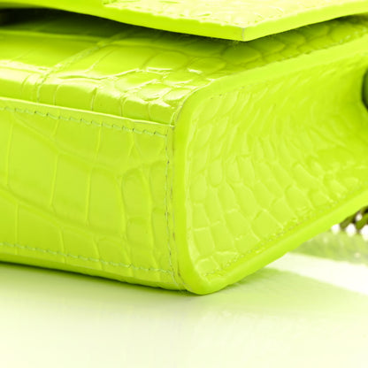 Balenciaga Shiny Calfskin Crocodile Embossed Hourglass Chain Bag Fluo Yellow 10 of 11