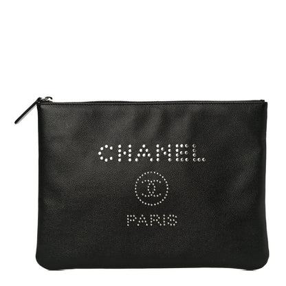 Chanel Caviar Studded Medium Deauville Pouch Black 1 of 10