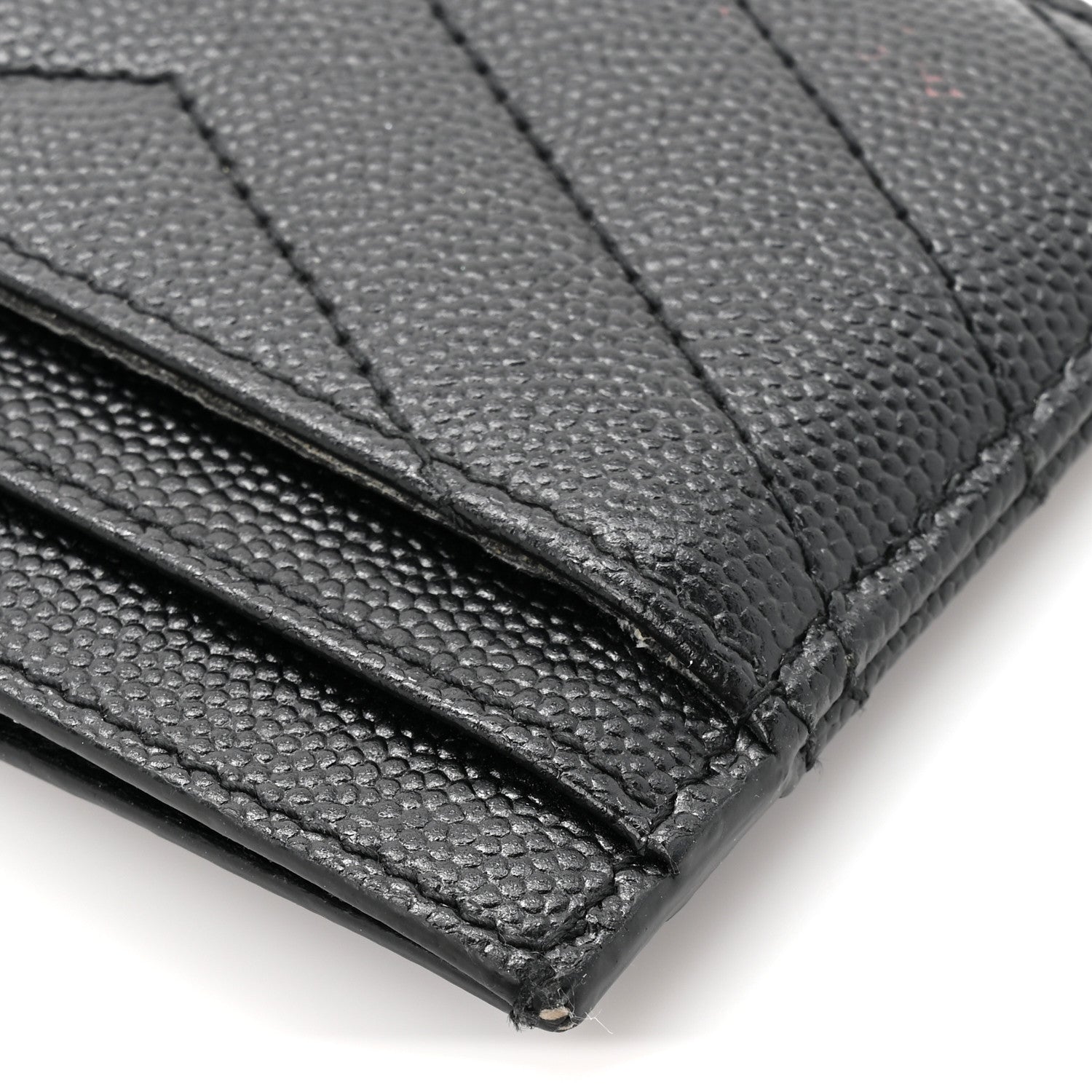 Saint Laurent Grain De Poudre Matelasse Chevron Monogram Credit Card Case Black 9 of 10