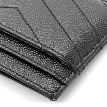 Saint Laurent Grain De Poudre Matelasse Chevron Monogram Credit Card Case Black 9 of 10