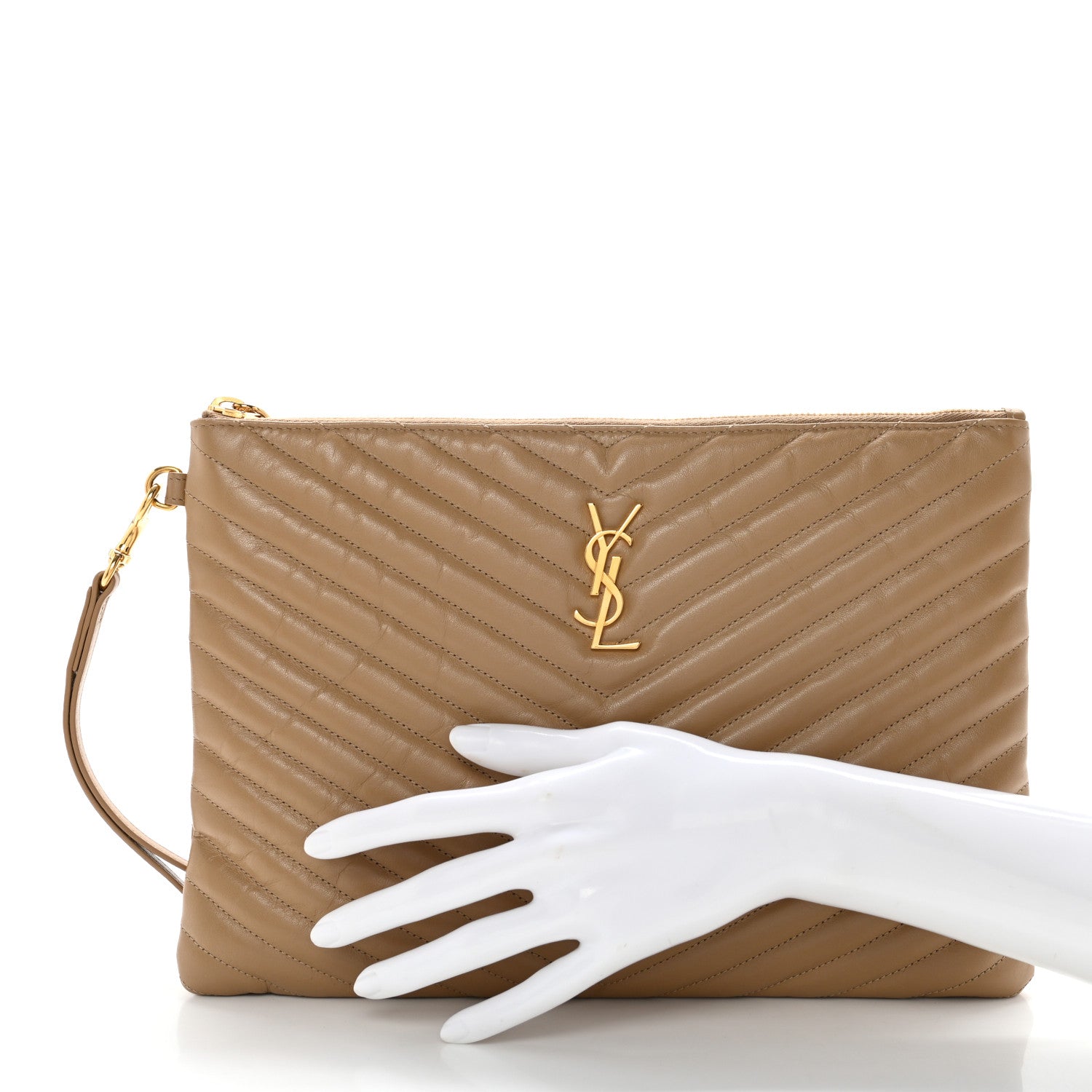 Saint Laurent Calfskin Matelasse Monogram Cassandre Tablet Pouch Cork 2 of 12