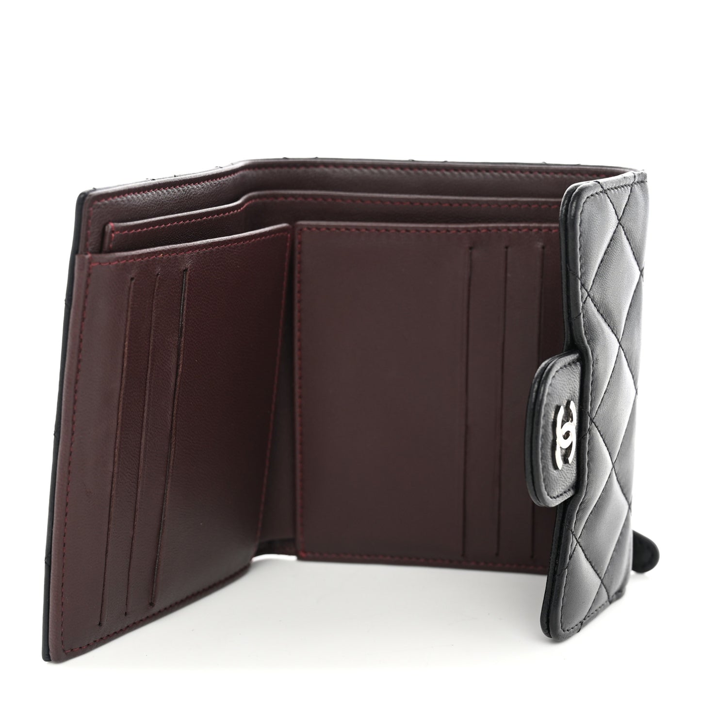 Lambskin Quilted Compact Flap Wallet Black