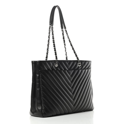 Chanel Caviar Chevron Quilted Large Shopping Tote Black 3 of 10