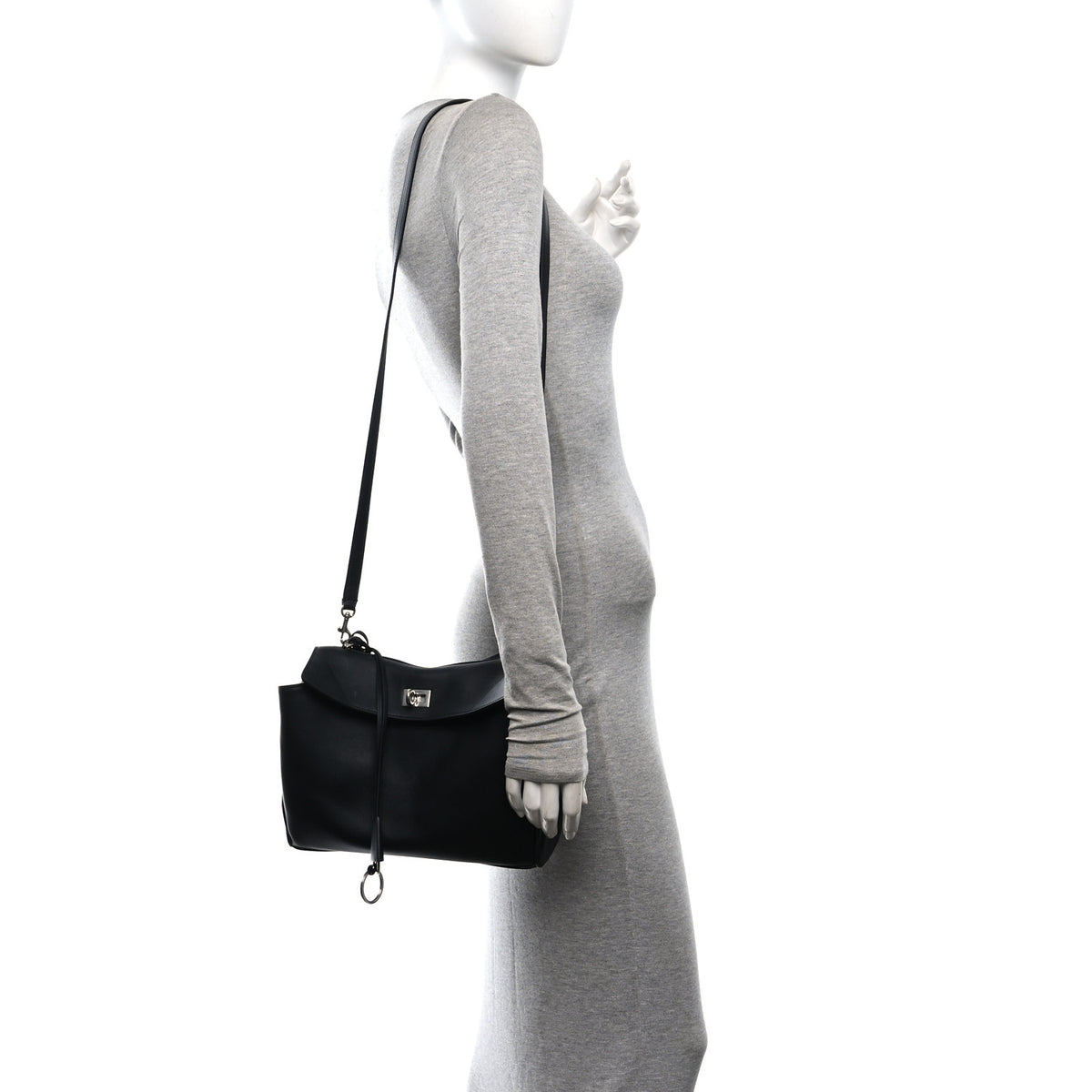 Natural Smooth Calfskin Small Rodeo Top Handle Handbag Black