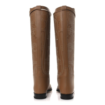 Hermes Calfskin Embroidered Kelly Panoplie Equestre Jumping Boots 37 Naturel 6 of 12