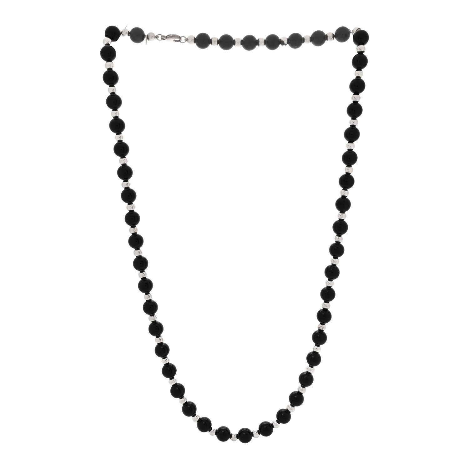 Tiffany Sterling Silver Black Onyx Bead Necklace 3 of 6