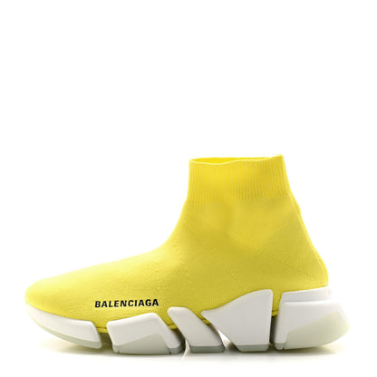 Balenciaga Ribbed Knit Womens Speed 2.0 Transparent Sole Sneakers 36 Yellow 1 of 8