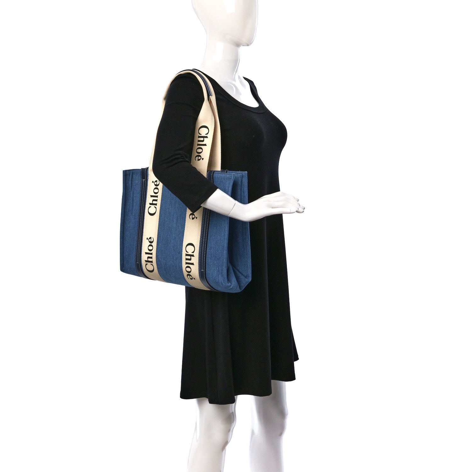 Chloe Denim Shiny Calfskin Medium Woody Ribbon Tote Navy 3 of 11