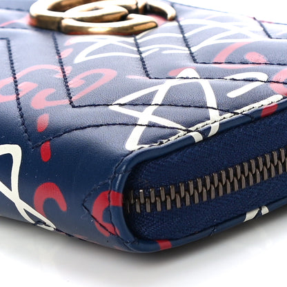 Gucci Calfskin Matelasse GucciGhost GG Marmont Zip Around Wallet Blue Agata Hibiscus Red 10 of 12