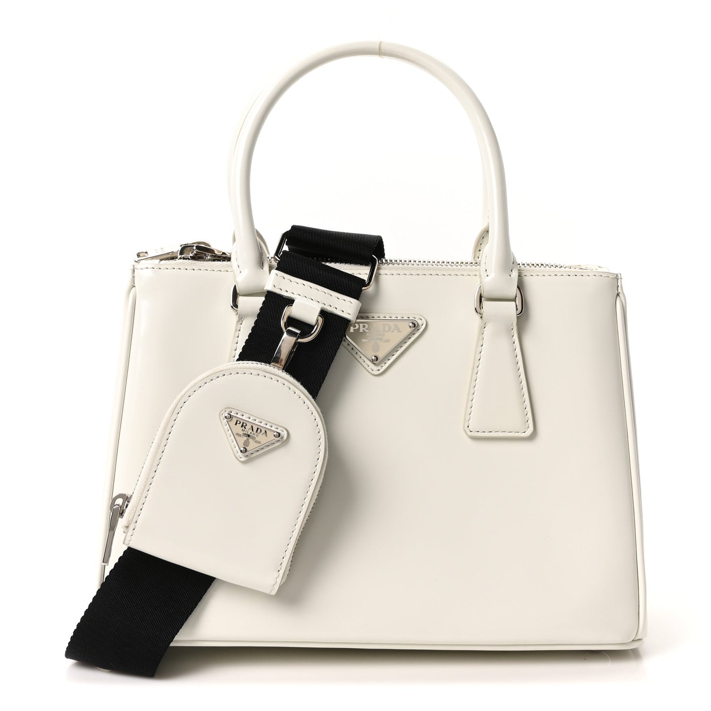 Spazzolato Small Galleria Double Zip Tote White Black