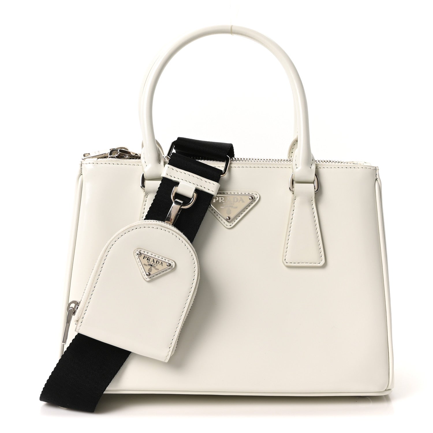 Prada Spazzolato Small Galleria Double Zip Tote White Black 1 of 10