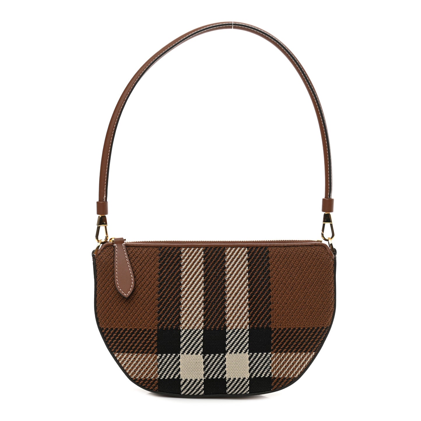 Canvas Calfskin Check Knitted Small Olympia Birch Brown