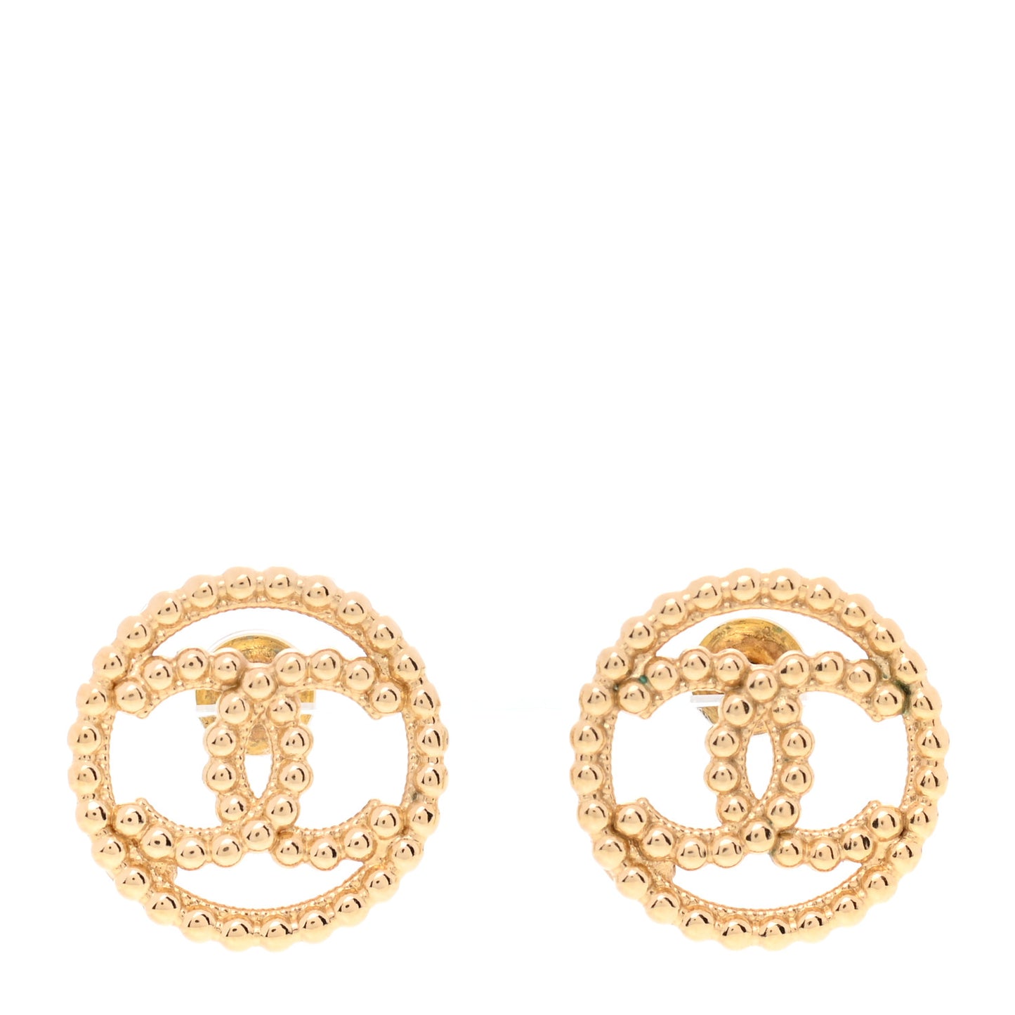 Metal Bead Round CC Stud Earrings Gold