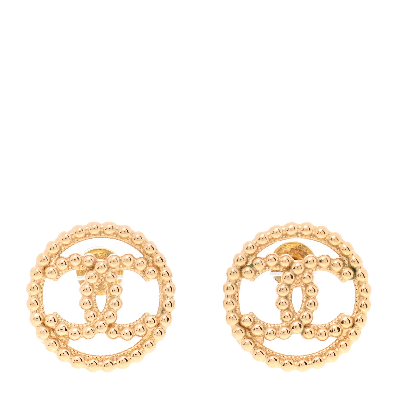 Chanel Metal Bead Round CC Stud Earrings Gold 1 of 4