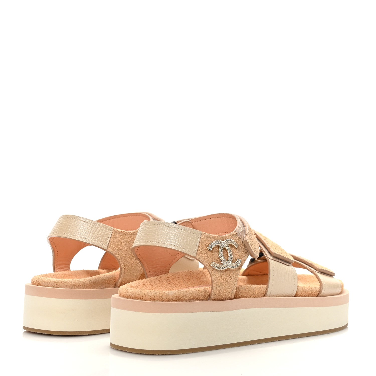 Chanel Suede Calfskin Velcro Flat Sandals 37 Beige 4 of 8