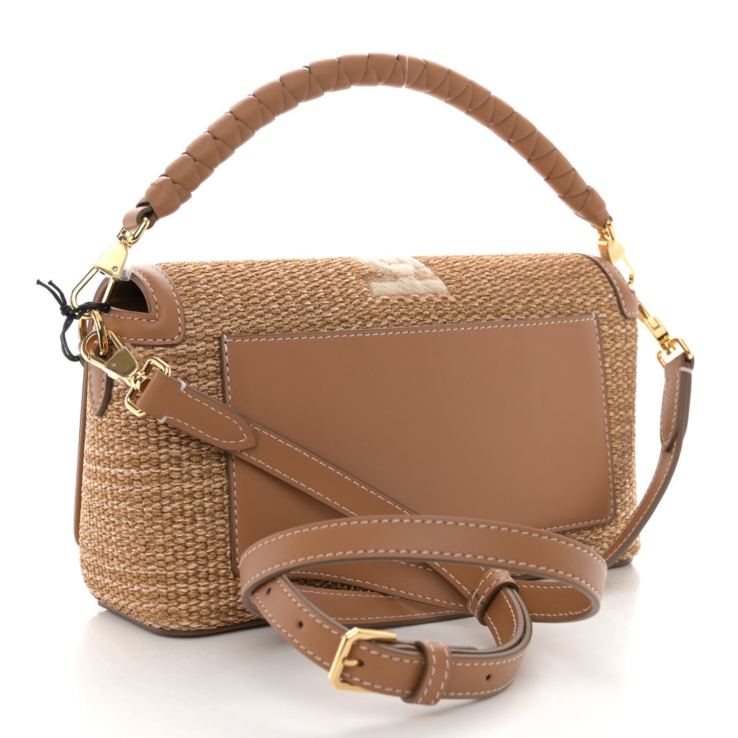 Raffia Calfskin TB Note Crossbody Bag Natural