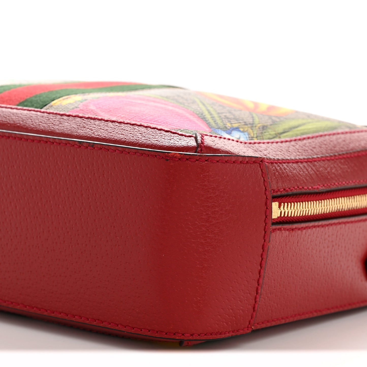 GG Supreme Monogram Flora Web Small Ophidia Top Handle Shoulder Bag Hibiscus Red