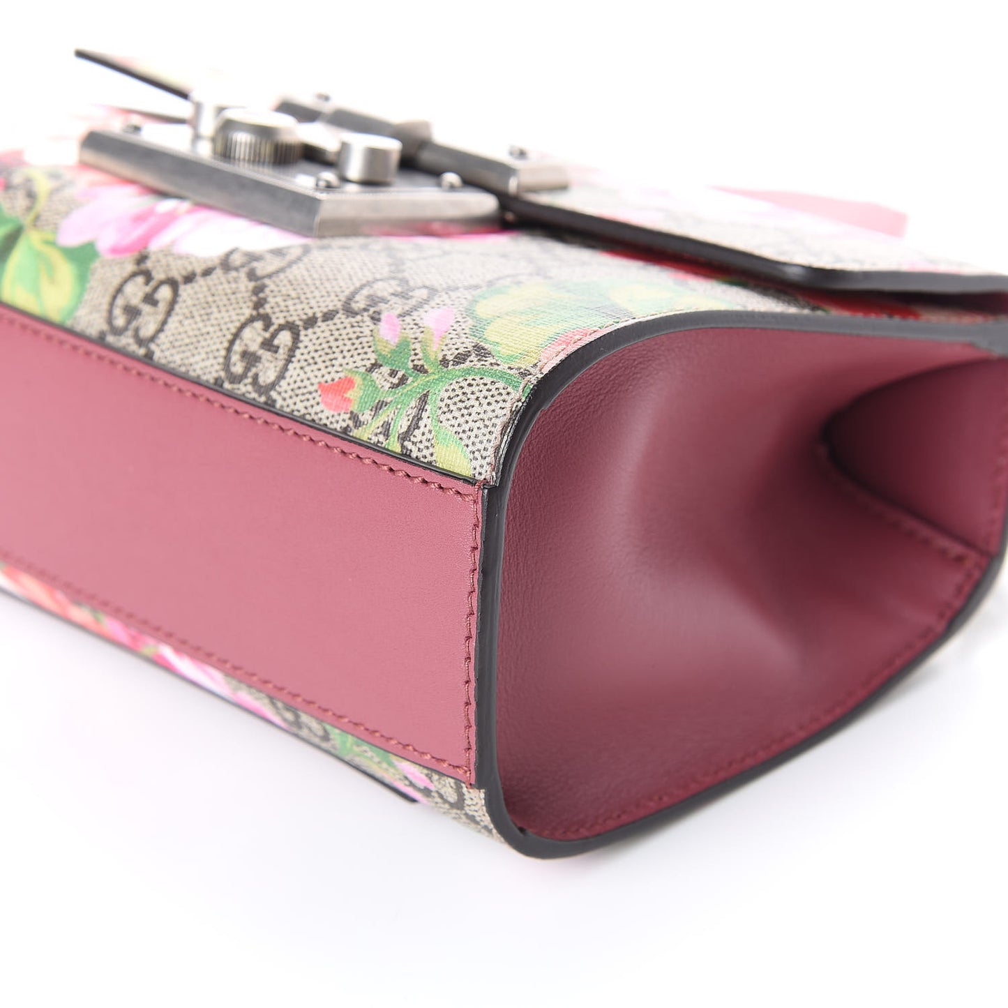 GG Supreme Monogram Blooms Small Padlock Shoulder Bag Beige Multicolor Dry Rose
