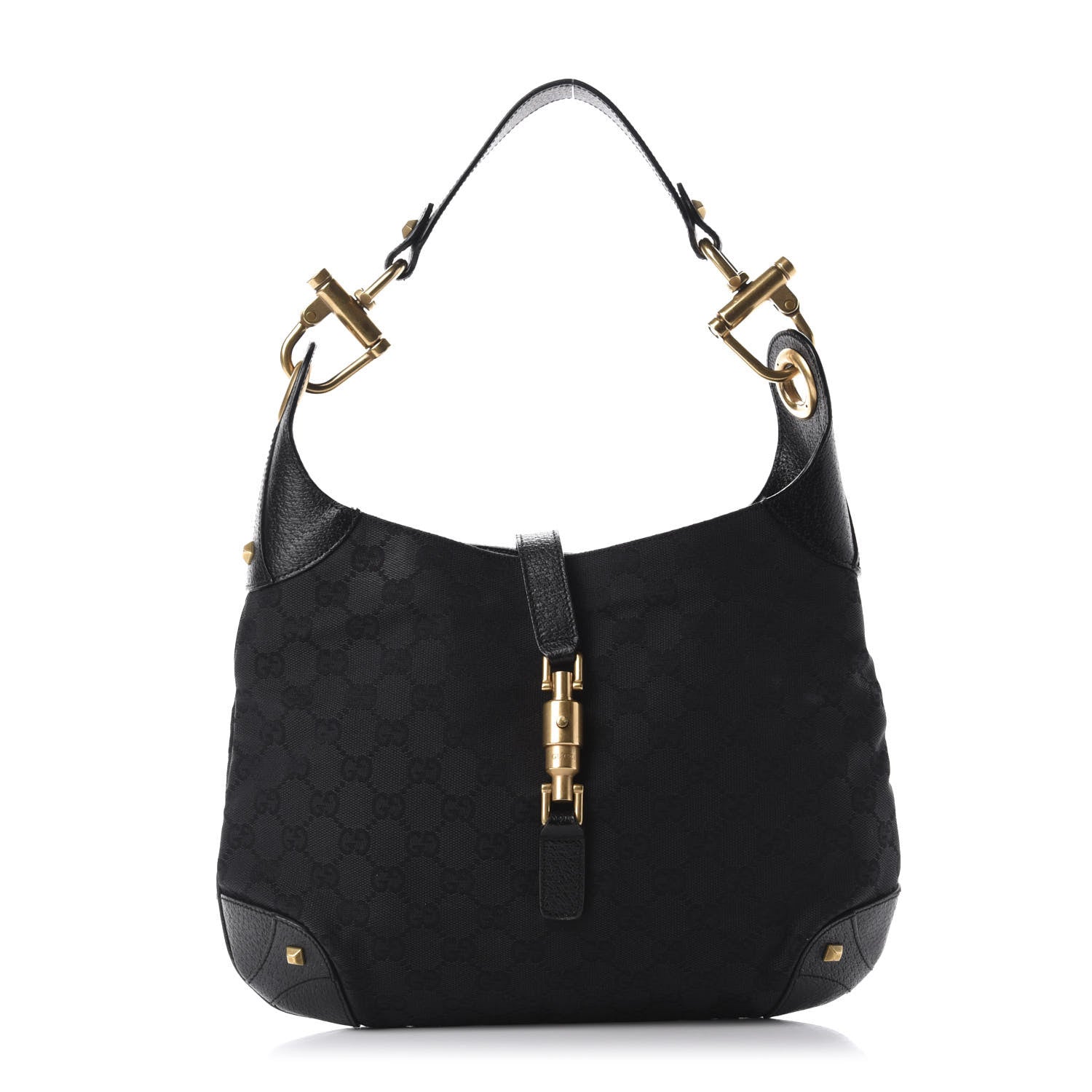 Gucci Monogram Piston Lock Jackie O Hobo Black 1 of 10