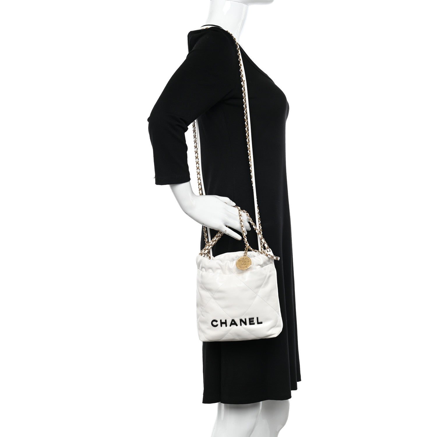 Chanel Shiny Calfskin Quilted Mini Chanel 22 White Black 2 of 11