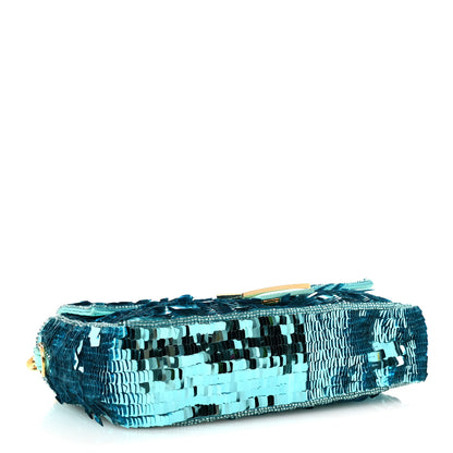 Fendi Sequin Paillettes Vitello Grace Sex and the City Baguette Spring Turquoise 4 of 11