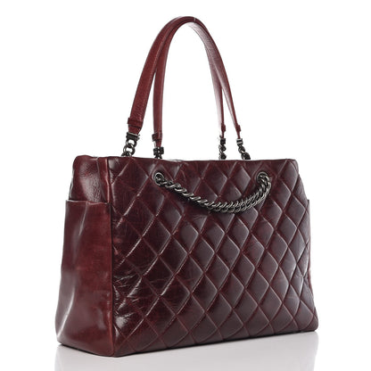 Chanel Glazed Calfskin Quilted Large Nameplate Shopping Tote Burgundy 3 of 11