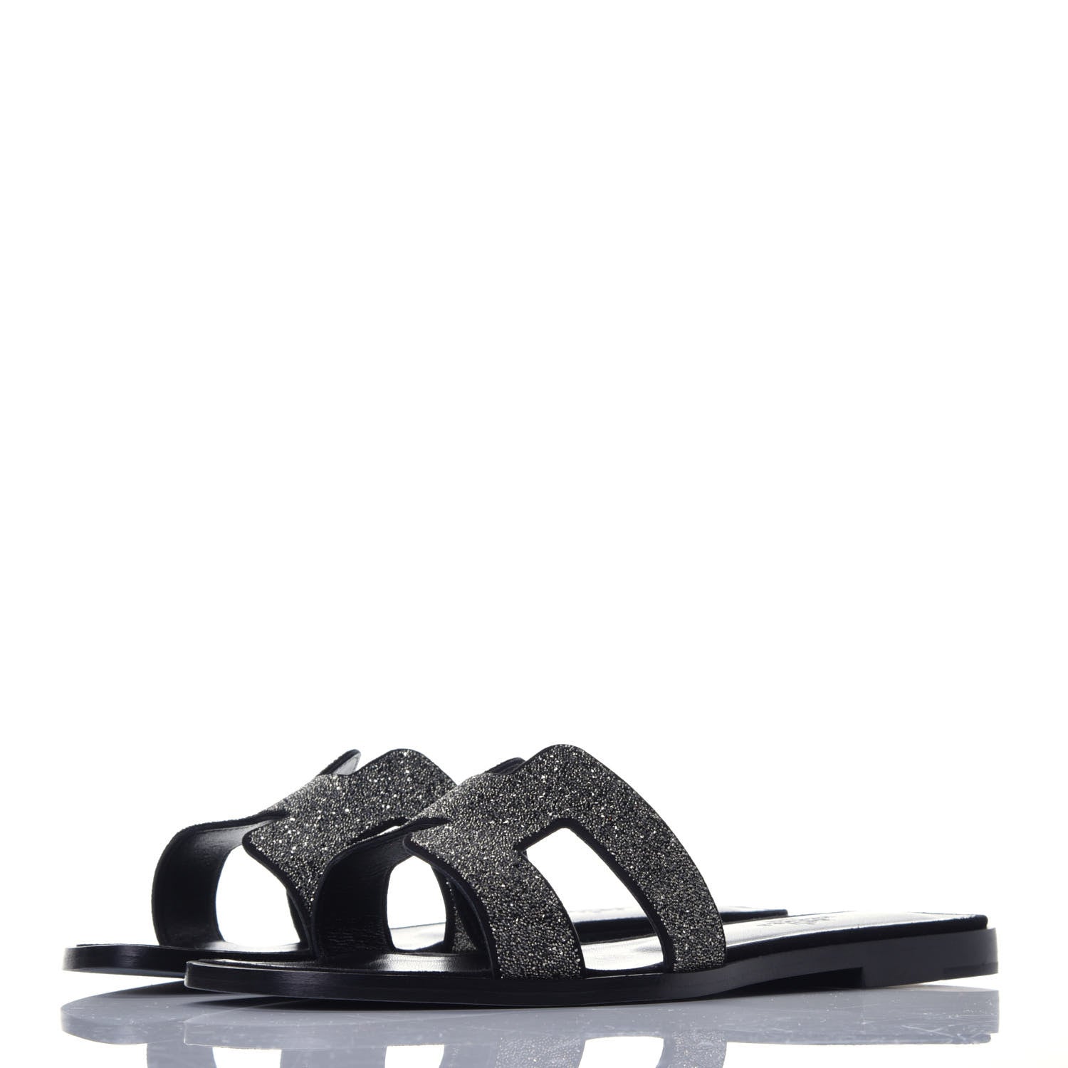 Hermes Suede Goatskin Crystal Powder Oran Sandals 37 Black 3 of 9