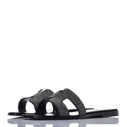 Hermes Suede Goatskin Crystal Powder Oran Sandals 37 Black 3 of 9