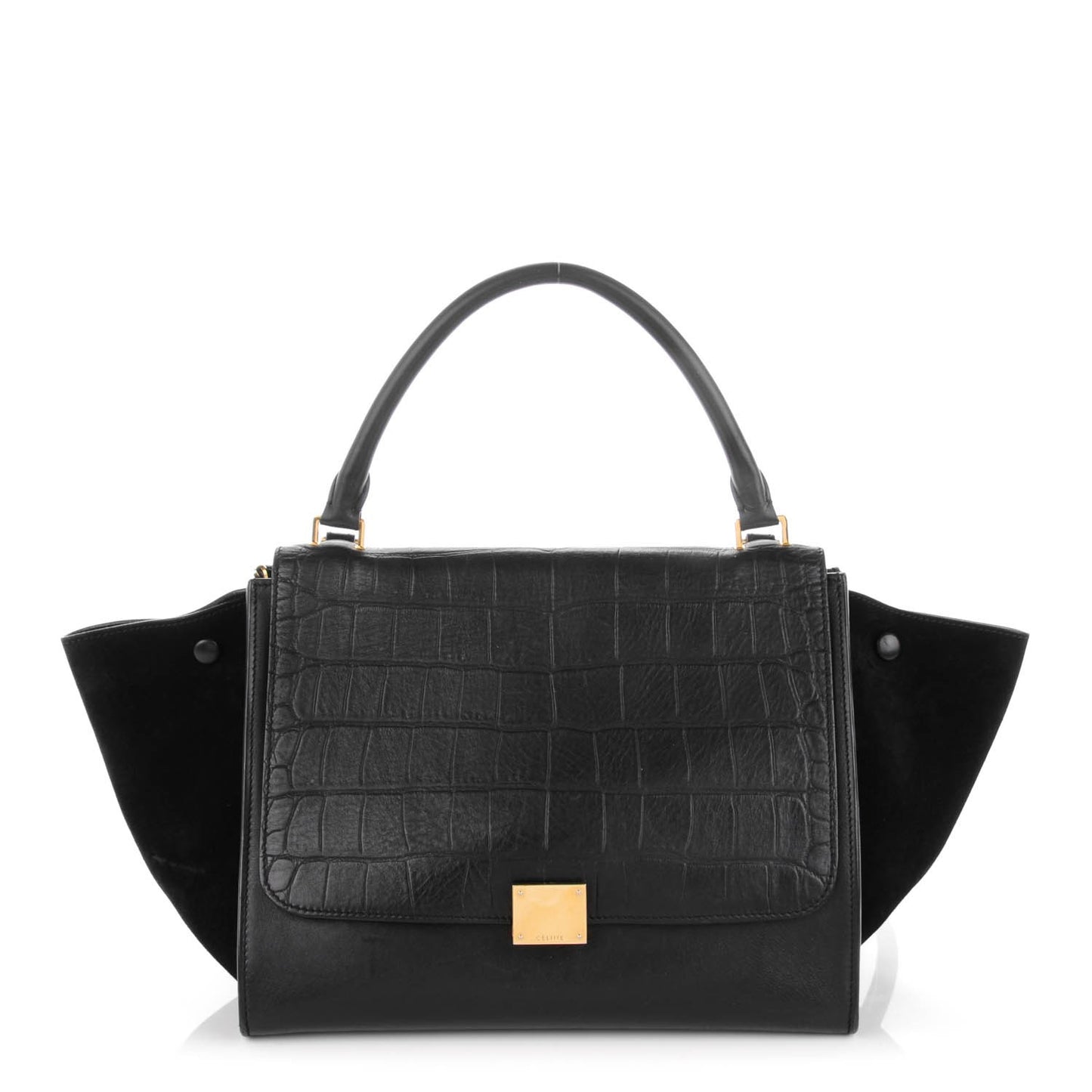 Crocodile Embossed Calfskin Suede Medium Trapeze Black