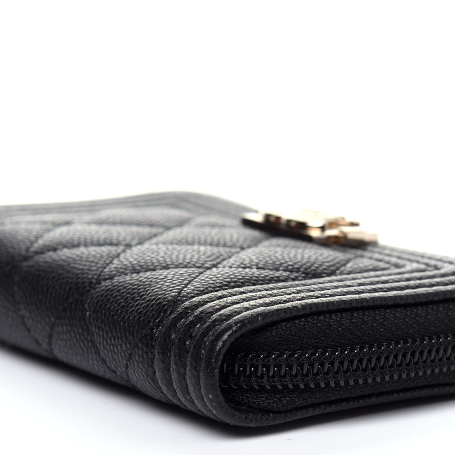 Caviar Quilted Boy Zip Around Coin Purse Wallet Black