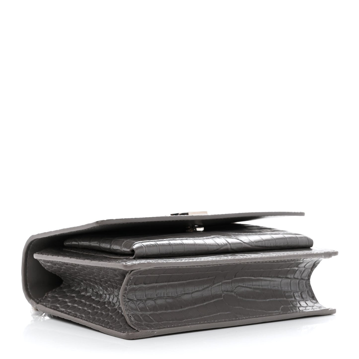 Calfskin Crocodile Embossed Monogram Sunset Chain Wallet Graphite