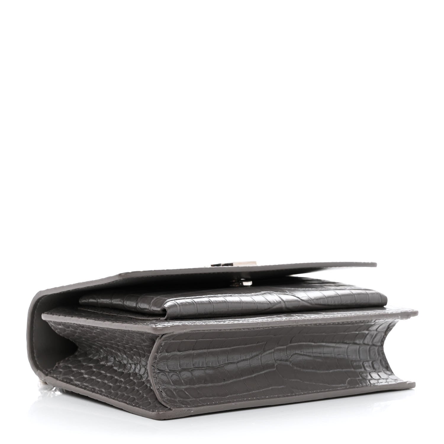 Saint Laurent Calfskin Crocodile Embossed Monogram Sunset Chain Wallet Graphite 4 of 11