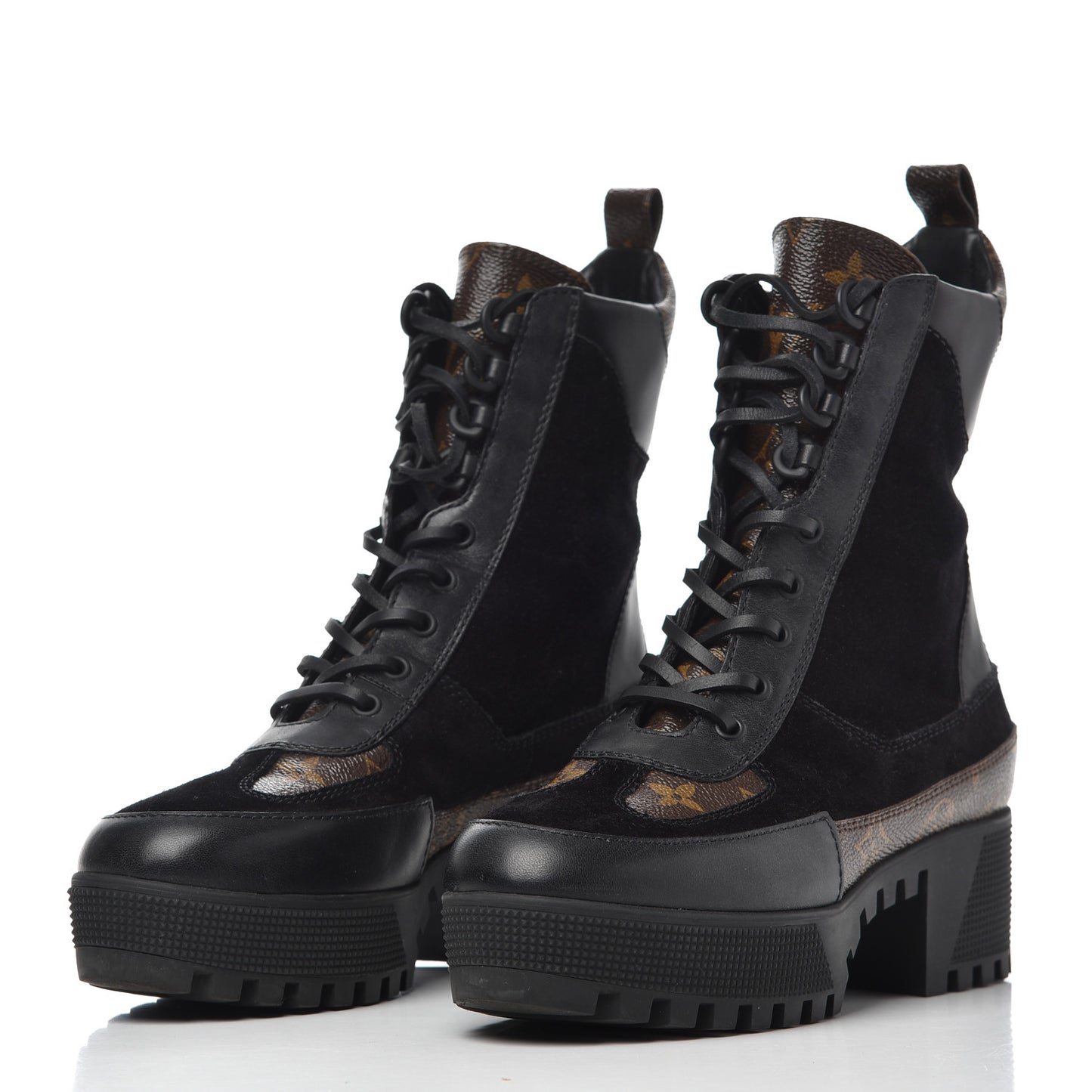 Suede Calfskin Monogram Laureate Platform Desert Boots 37.5 Black
