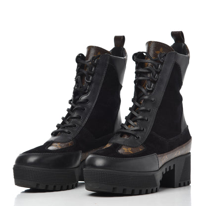 Louis Vuitton Suede Calfskin Monogram Laureate Platform Desert Boots 37.5 Black 3 of 15
