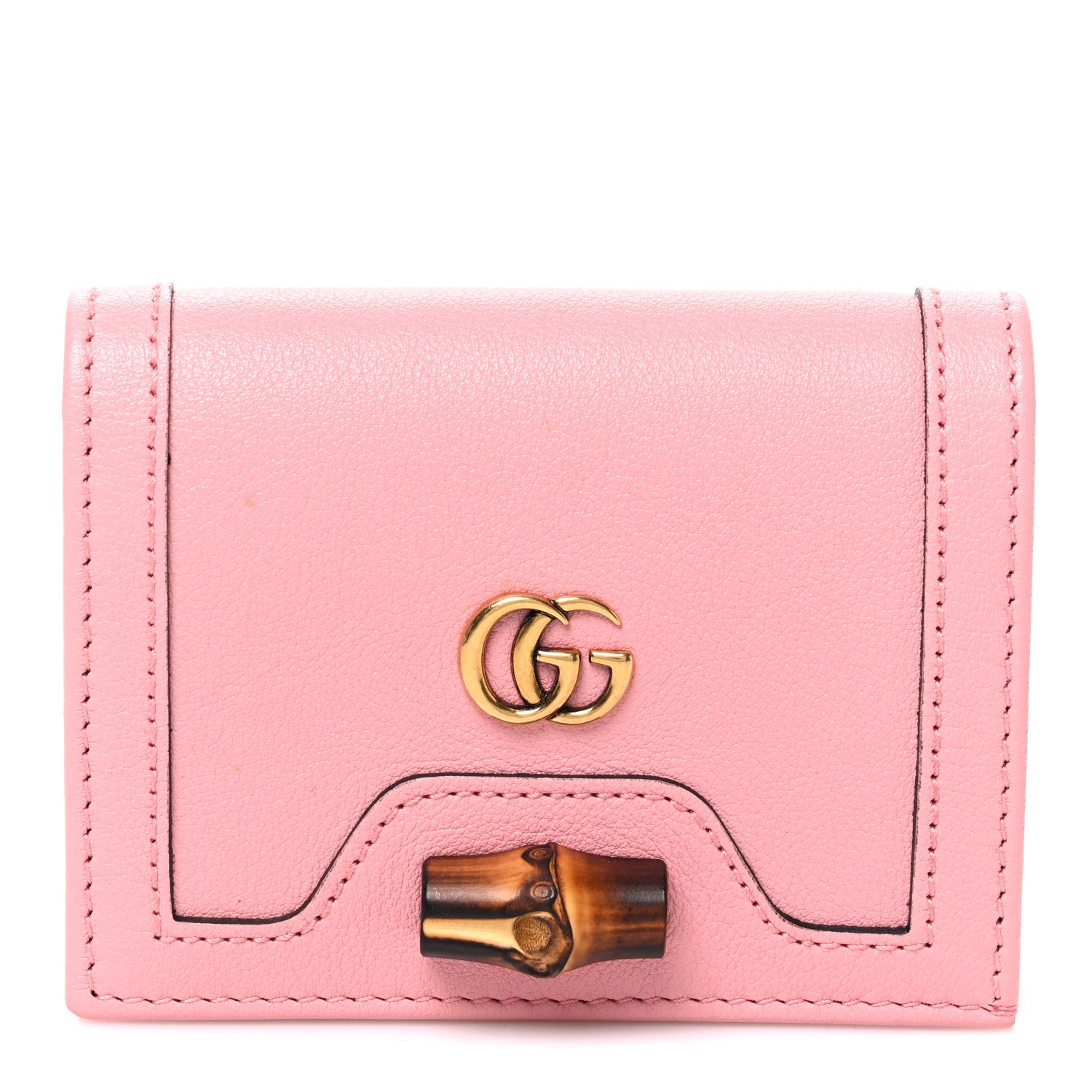 Gucci Wonka Grain Calfskin Diana Card Case Wallet Wild Rose 1 of 8