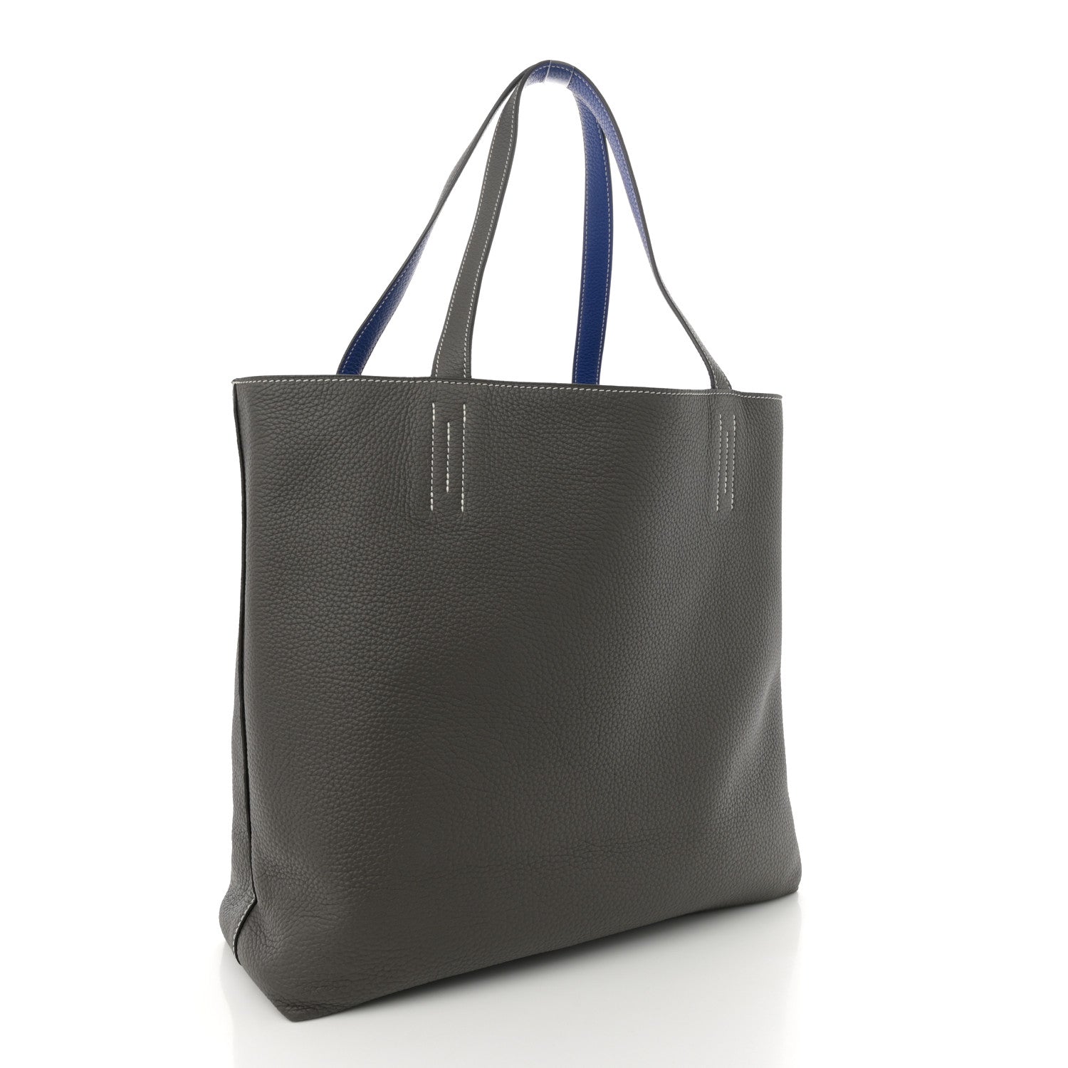 Hermes Taurillon Clemence Double Sens 36 Reversible Tote Etain Bleu Electrique 5 of 16