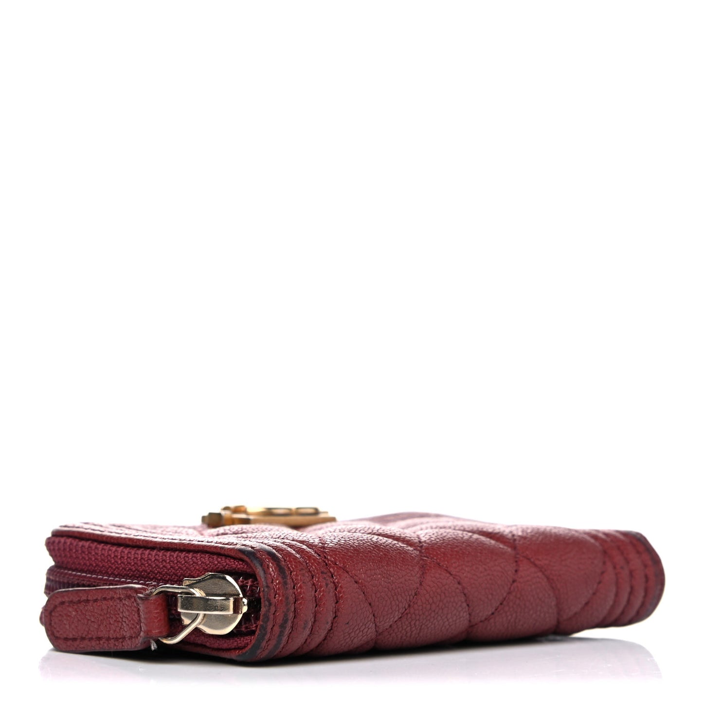 Caviar Quilted Boy Zip Around Coin Purse Wallet Burgundy