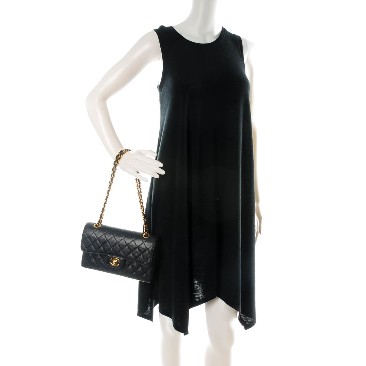 Caviar Quilted Small Double Flap Navy
