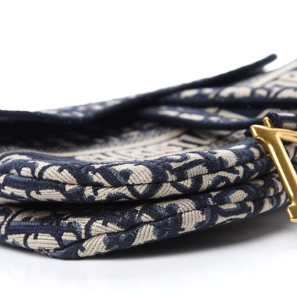 Christian Dior Oblique Embroidered Saddle Bag Blue 6 of 13