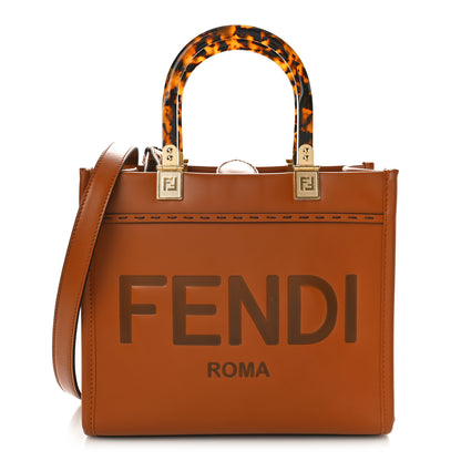 Fendi Vitello King Plexiglass Logo Embossed Small Fendi Sunshine Shopper Tote Cuoio 1 of 8