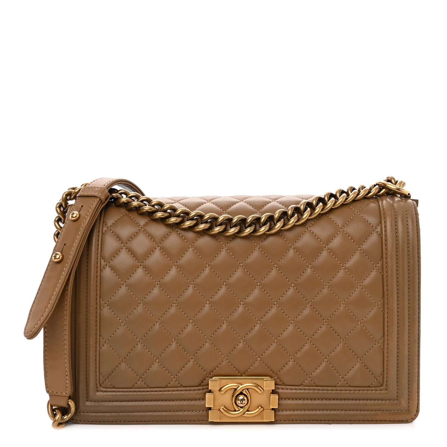 Chanel Lambskin Quilted New Medium Boy Flap Dark Beige 1 of 12