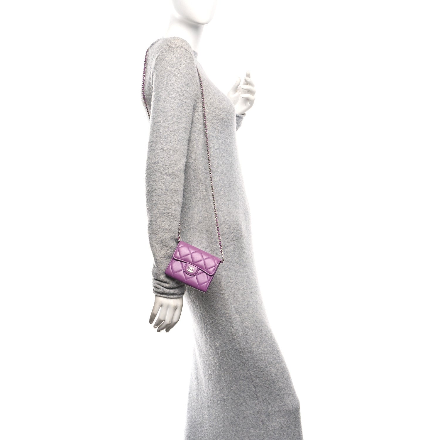 Chanel Lambskin Quilted Flap Card Holder On Chain Violet Purple 2 of 11