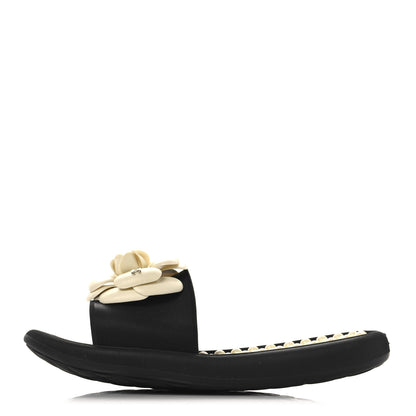 Chanel Thermoplastic PVC Camellia Mule Sandals 36 Black Ivory 1 of 10
