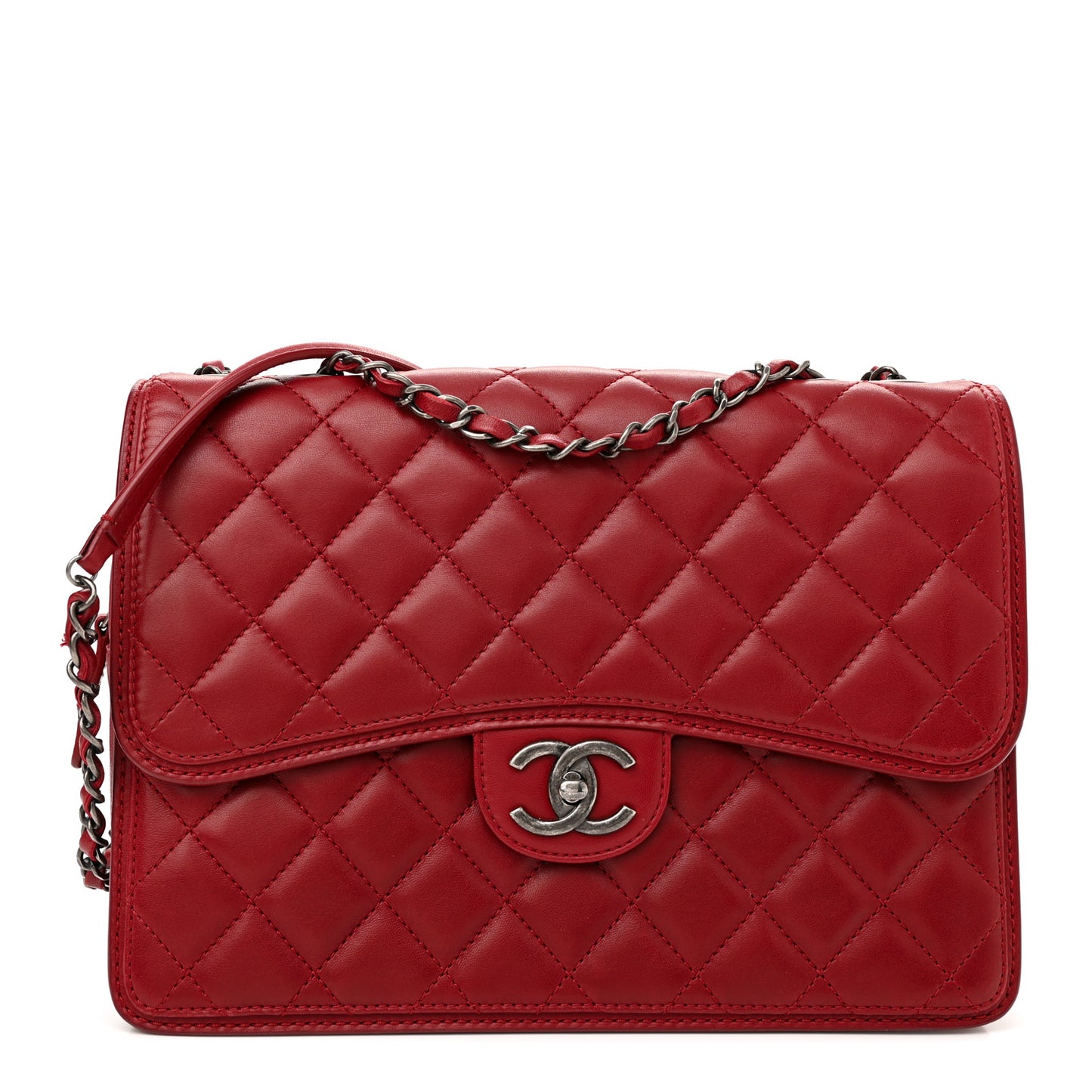 Lambskin Quilted Citizen Zip Large Flap Dark Red
