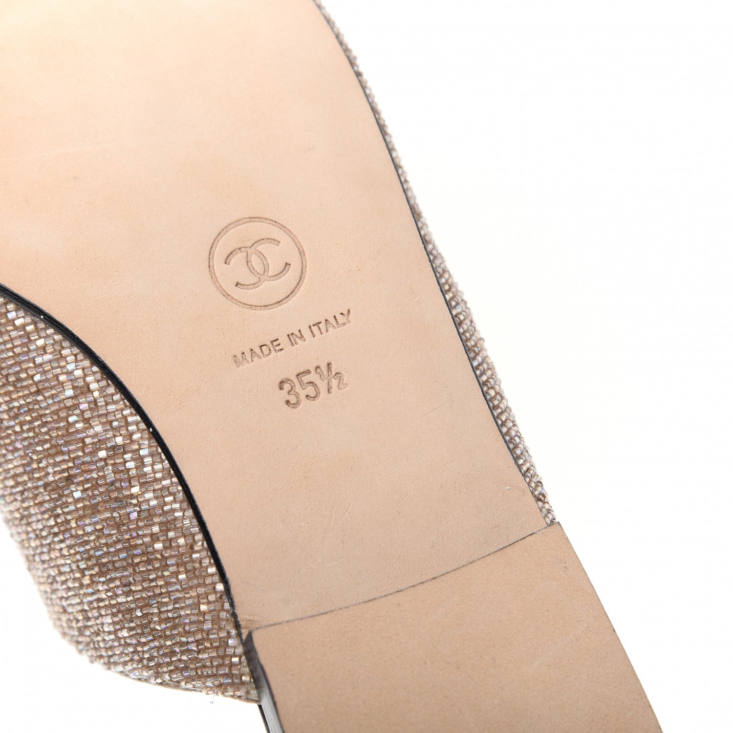 Chanel Pearl Embroidery CC Mules 35.5 Beige Black 713302