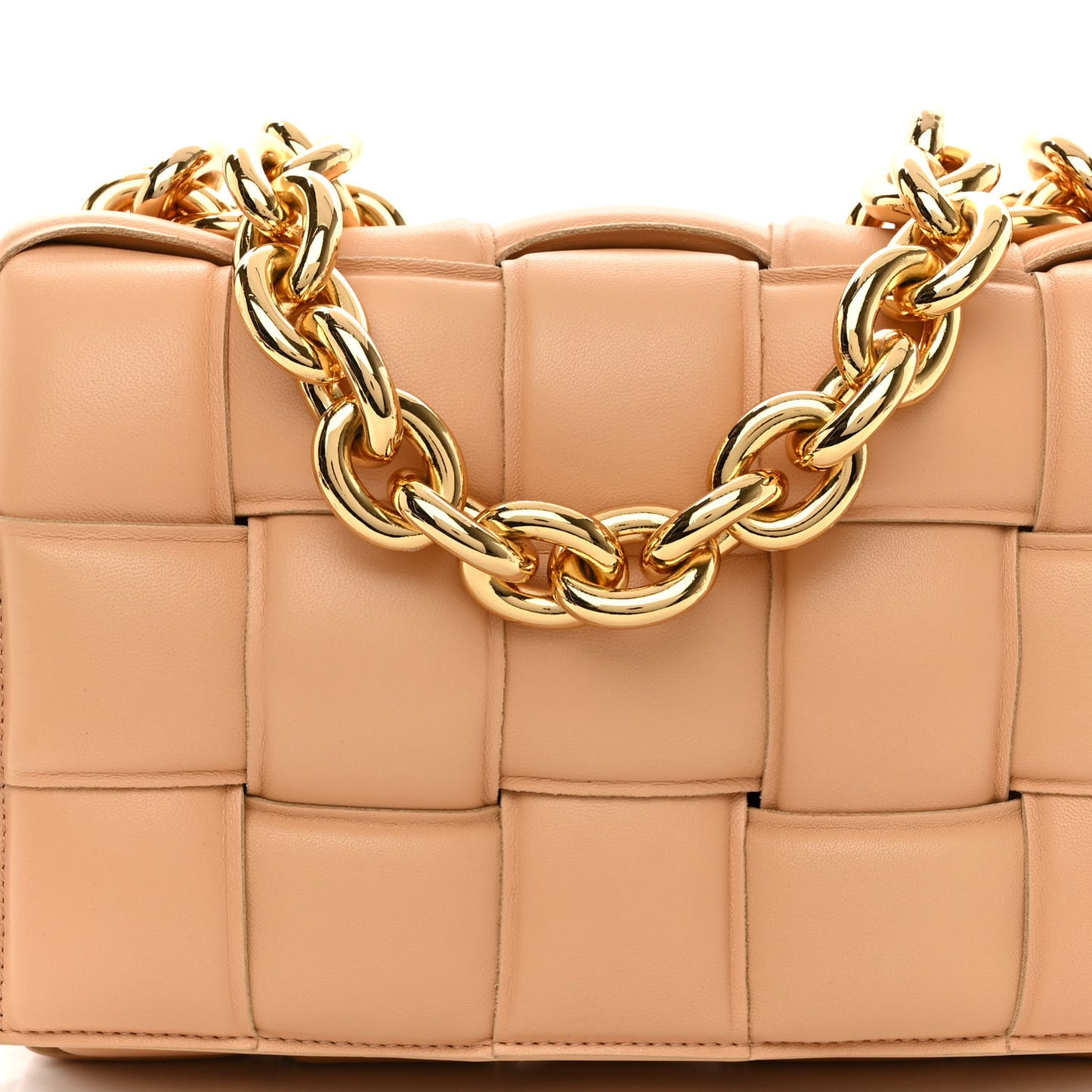 Lambskin Maxi Intreccio Padded Chain Cassette Crossbody Bag Almond