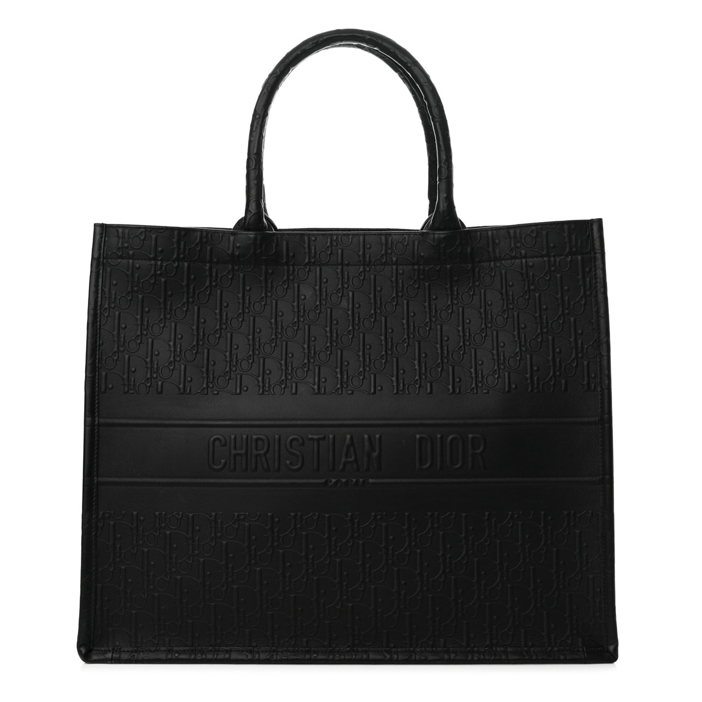 Oblique Calfskin Embossed Large Book Tote Black