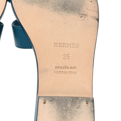 Hermes Calfskin Oran Sandals 35 Bleu Emeraude 7 of 10