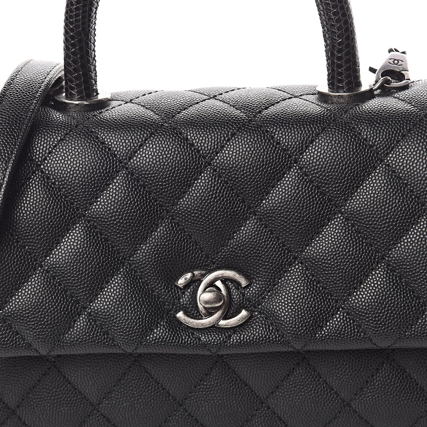 Caviar Lizard Quilted Mini Coco Handle Flap Black