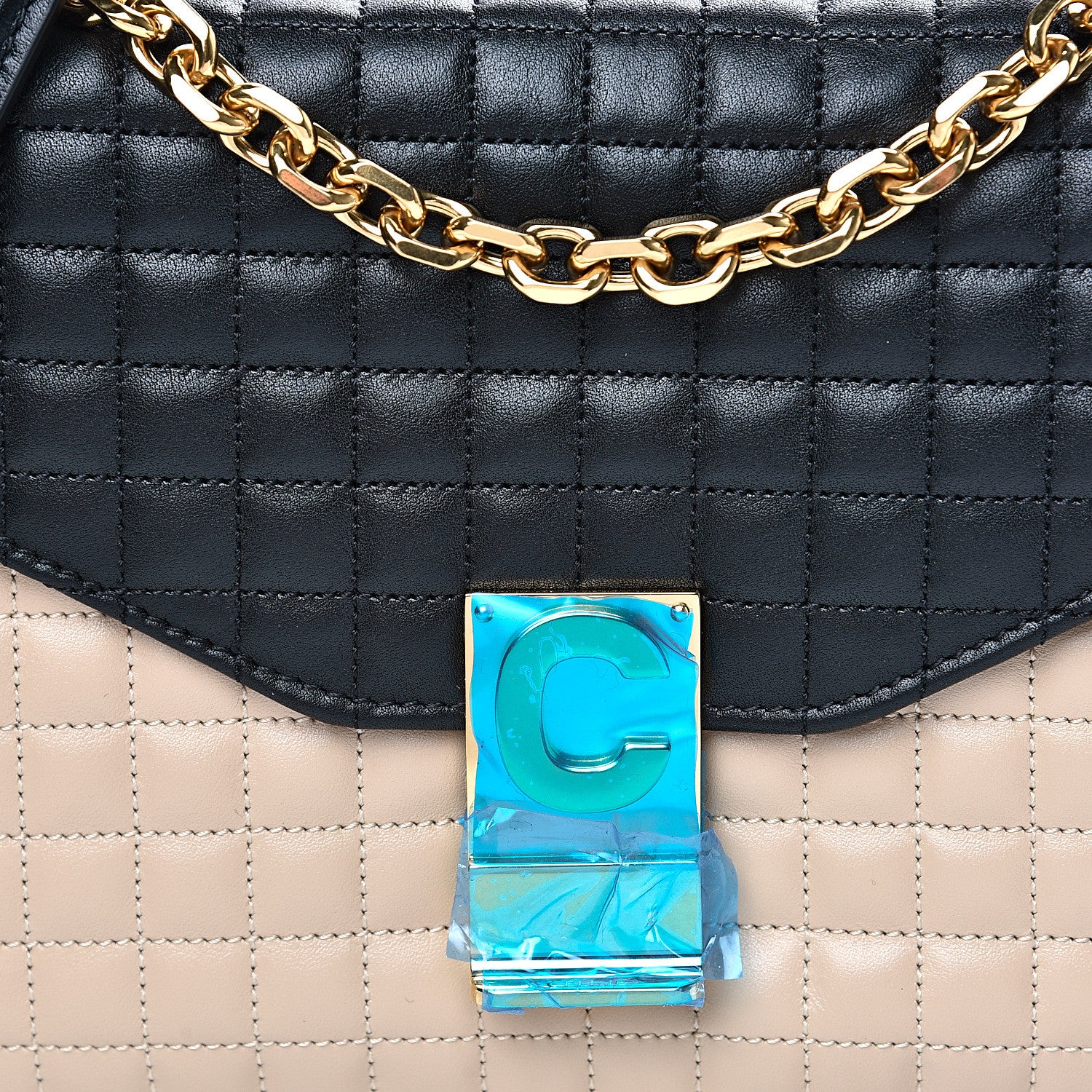 Celine Calfskin Quilted Medium C Bag Black Beige 5 of 9